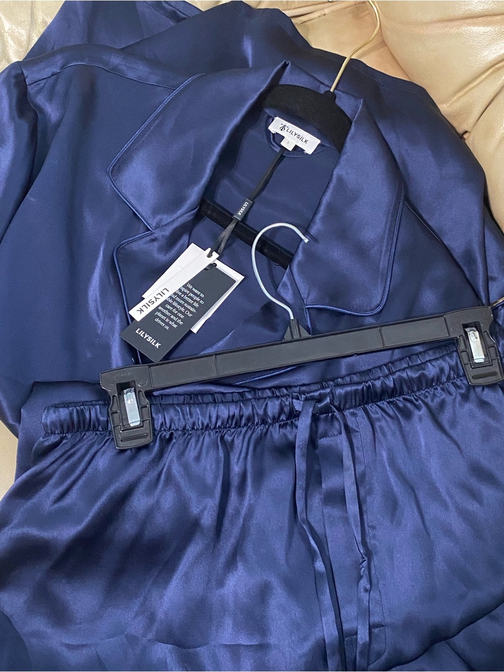 Men's 100% Mulberry Silk NWT Pajamas Set Lilysilk Navy Blue Top & Bottoms $250